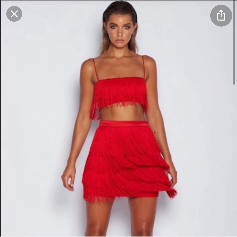 Meshki red fringe set XS